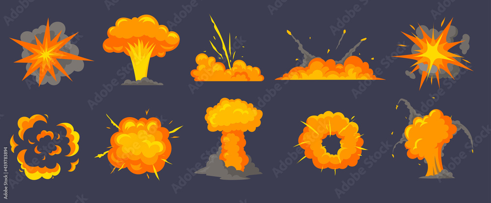 Different explosions cartoon vector illustrations set. Explosive ...