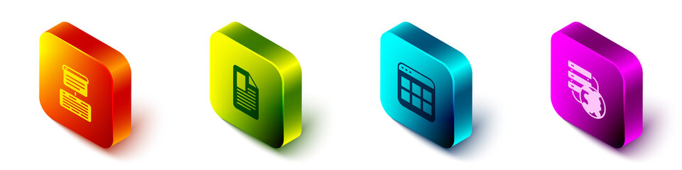 Set Isometric Server, Data, Web Hosting, File document, Browser files and Network cloud connection icon. Vector