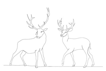 Wall Mural - deer drawing by one continuous line, isolated