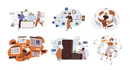 Wall Mural - concept of software development and web programming. set of people coding and working with cms archi