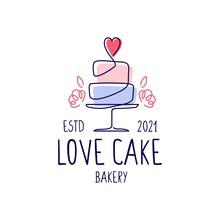 Love Cake Wedding Bakery Logo Vector Icon Illustration