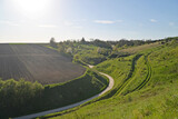 Fototapeta Tęcza - View on fields, meadows and road, landscape of Polish countryside