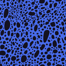 Seamless Abstract Black Spots I Against Bluish Background. Dart Frog Skin. Vector Illustration.