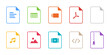Outline file type icon set with rounded corners on white background