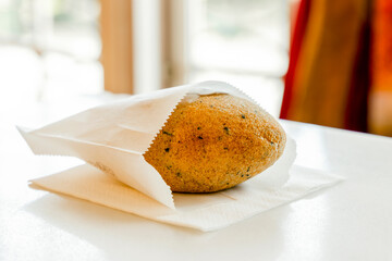 Wall Mural - Delicious cod fish cake stuffed with cheese, Porto, Portugal