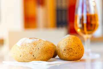 Delicious cod fish cake stuffed with cheese, Porto, Portugal