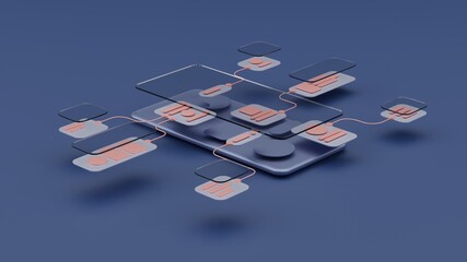 Wall Mural - ux ui flowchart connection node graphic designer creative planning application process development d