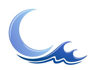 Sticker - The moon and blue wave symbol. 