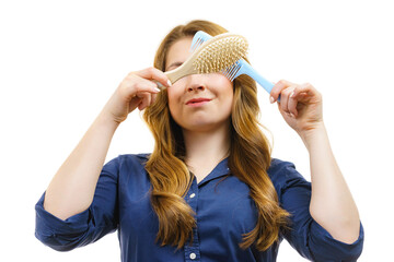 Poster - Girl long hair with comb brush