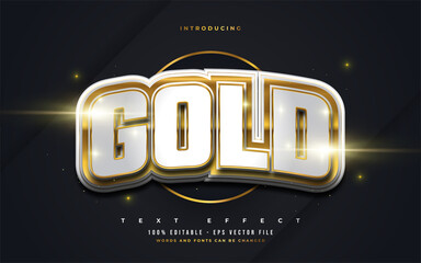 Wall Mural - bold white and gold text style with 3d embossed effect. editable text style effect