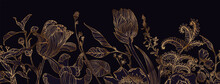 Floral Frame Set, Line Flowers, Leaves, Minimal Vector, Luxury Background.