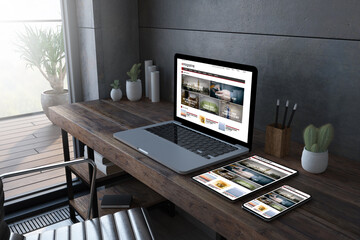 Wall Mural - responsive devices at computer desktop