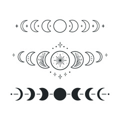 Wall Mural - phases of the moon. сelestial vector set. perfectly look on t-shirt, poster, cards, apparel design.