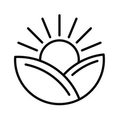 Wall Mural - sunrise icon. sunrise over leaves. linear conceptual icon. vector illustration. black linear eco ico