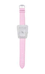 Canvas Print - Luxury watch with pink straps and diamonds set around the clock isolated on a white background