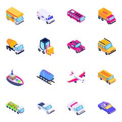 Wall Mural - Pack of Transport and Vehicles Isometric Icons 

