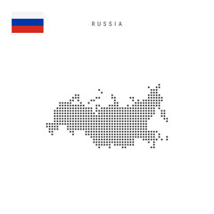 square dots pattern map of russia. russian dotted pixel map with flag. vector illustration