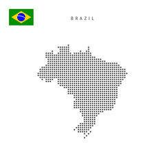 square dots pattern map of brazil. brazilian dotted pixel map with flag. vector illustration