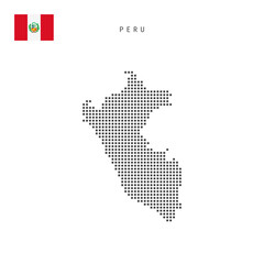 square dots pattern map of peru. peruvian dotted pixel map with flag. vector illustration