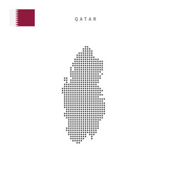 square dots pattern map of qatar. qatari dotted pixel map with flag. vector illustration