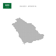 square dots pattern map of saudi arabia. saudi arabian dotted pixel map with flag. vector illustrati
