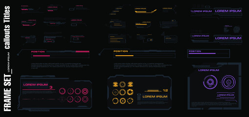 Wall Mural - Set frames, callouts and headers. Set of modern elements for the HUD interface. Menu elements for the game HUD interface. Information panels and boxes