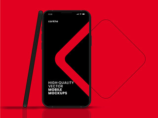 Poster - High quality vector mobile mockups. Realistic smartphone. Device UI UX mockup for presentation template. Cellphone frame with blank display isolated templates. 3D isometric illustration cell phone
