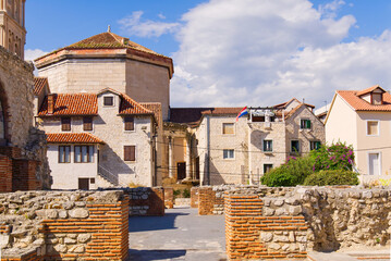 Wall Mural - Cathedral of St. Duje bell tower in sunny day, Split, Croatia. Postcard.