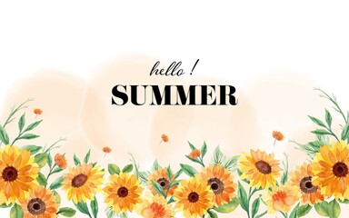 summer banner with watercolor flowers and abstract background