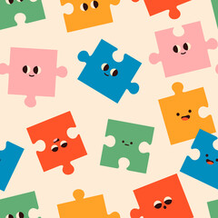 Wall Mural - abstract puzzle creatures with faces. various emotions. different colored characters. cartoon style.