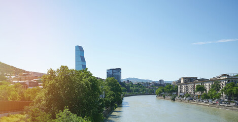 Sticker - Modern Tbilisi city on Blue sky background