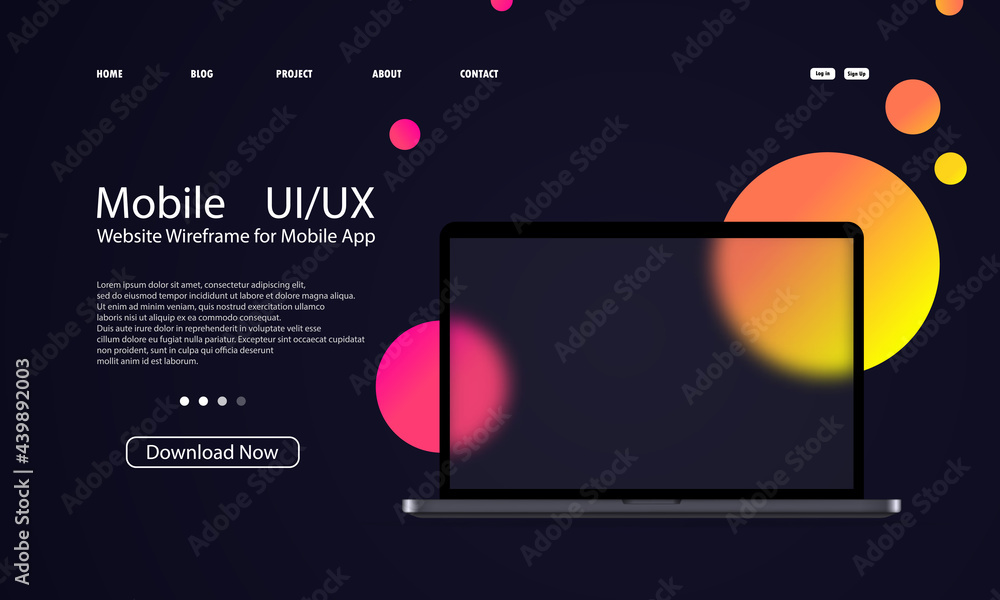 Vector de Stock Glassmorphism style. Laptop template UI UX design ...