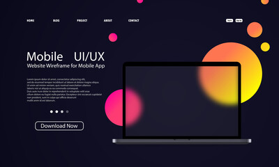 Glassmorphism style. Laptop template UI UX design. Notebook icon. Realistic glass morphism effect with set of transparent glass plates. Vector illustration