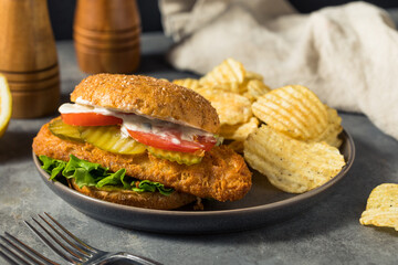 Wall Mural - Homemade Crispy Fried Fish Fillet Sandwich