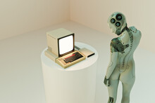 Futuristic Cyborg With Dated Computer