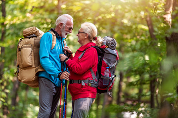 Senior couple have fun on hiking