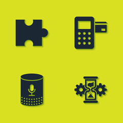 Poster - Set Piece of puzzle, Hourglass and gear, Voice assistant and Pos terminal icon. Vector