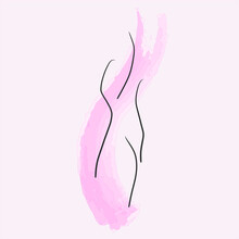 Abstract Woman Or Female Body Contour. One Line Style, Abstract Contour On A Pink Spot Isolated, Vector Illustration In Simple Modern Style.Minimal Woman Portrait. Fashion Concept, Line Woman Print.
