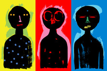 Three Cartoon Characters On Primary Colors