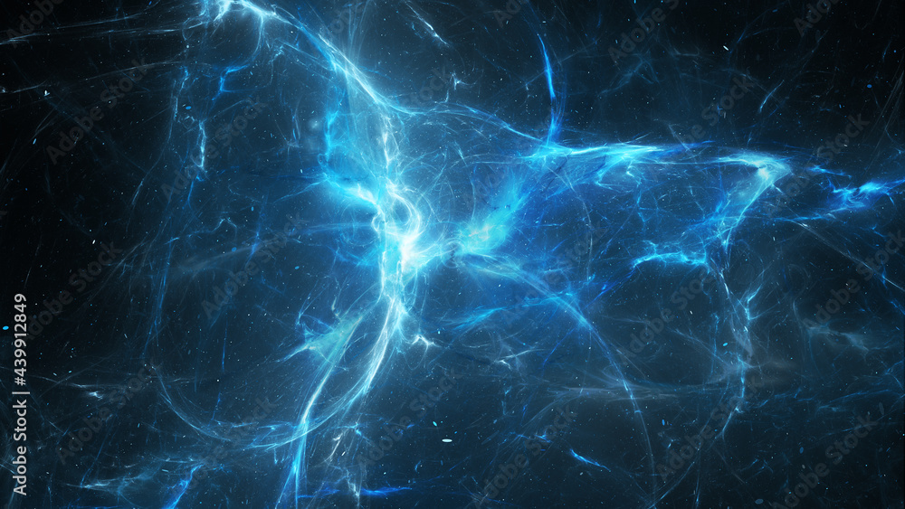 Blue glowing multidimensional plasma force field in space - obrazy, fototapety, plakaty 