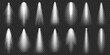 © 32 pixels - Spotlights collection. Bright light beam. Transparent realistic effect. Stage lighting. Glowing light rays. Vector illustration.