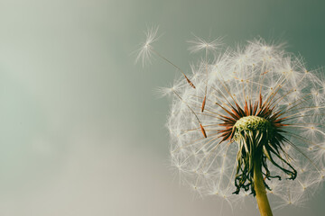 Wall Mural - beautiful dandelion flower on light blue background, closeup. space for text