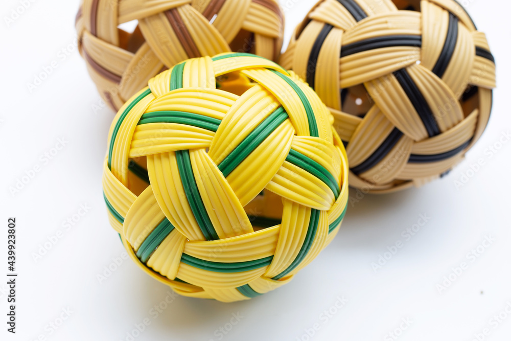 Traditional Rattan Ball Rattan ball on white background. Stock Photo | Adobe Stock