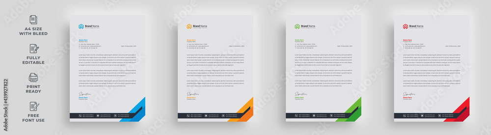 letterhead flyer corporate official minimal creative abstract professional informative newsletter magazine poster brochure design with logo - obrazy, fototapety, plakaty 