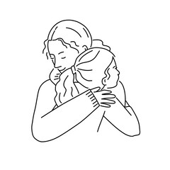 Wall Mural - Mother and daughter hugging each other.