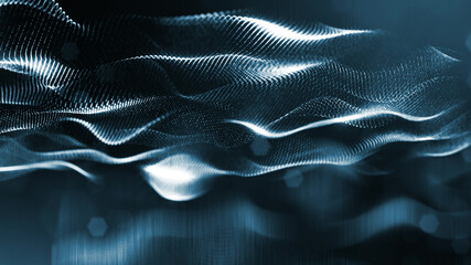 Wall Mural - 3d rendering background of microworld or sci-fi theme with glowing particles form curved lines, 3d s