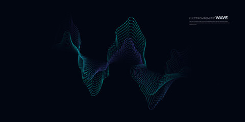 Wall Mural - Electromagnet wave vector element with abstract colorful lines background in concept of technology, science, digital network.