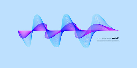 Wall Mural - electromagnet wave vector element with abstract colorful lines background in concept of technology, 