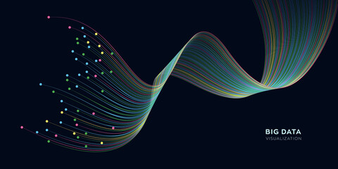 Wall Mural - abstract vector explosion colorful lines equalizer isolated technology background. big data algorith