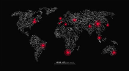 Wall Mural - World map Infographic. world map with highlight top cities.Vector illustration isolated  Silhouette map on dark background.